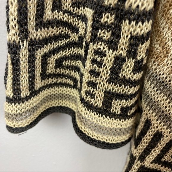 NIC + Zoe Linen Blend Boho Geometric Open Front Fringe Cardigan Medium Cream - Picture 10 of 12